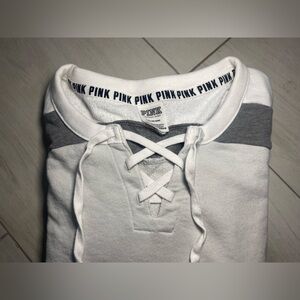 PINK Victoria's Secret White and Gray Lace-Up Top